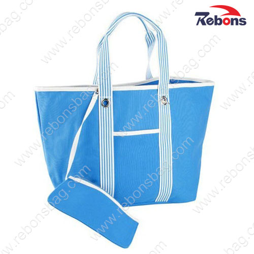 Custom Canvas Tote Shopping Beach Bags with Hanging Pocket