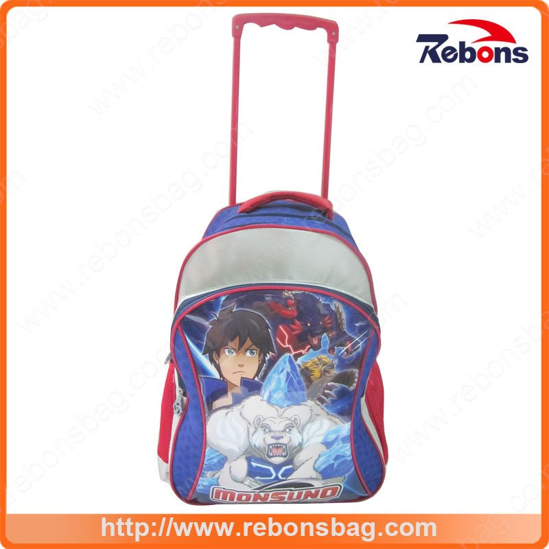 Cartoon Trolley Kids School Backpack Bags with Wheels