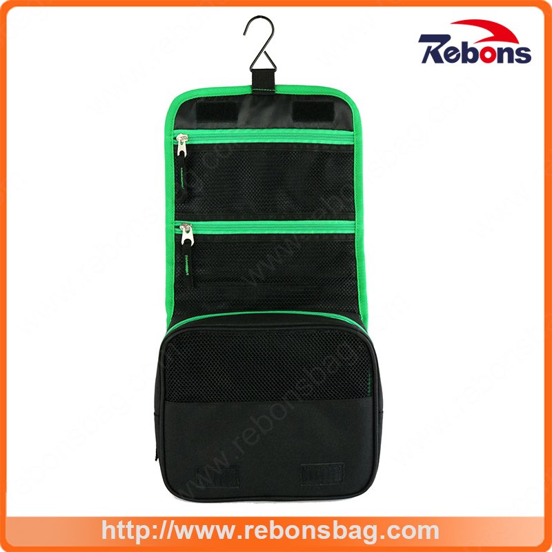 Promotional Polyester Beauty Handle Cosmetic Bag for Travel Outdoor with Two Compartment