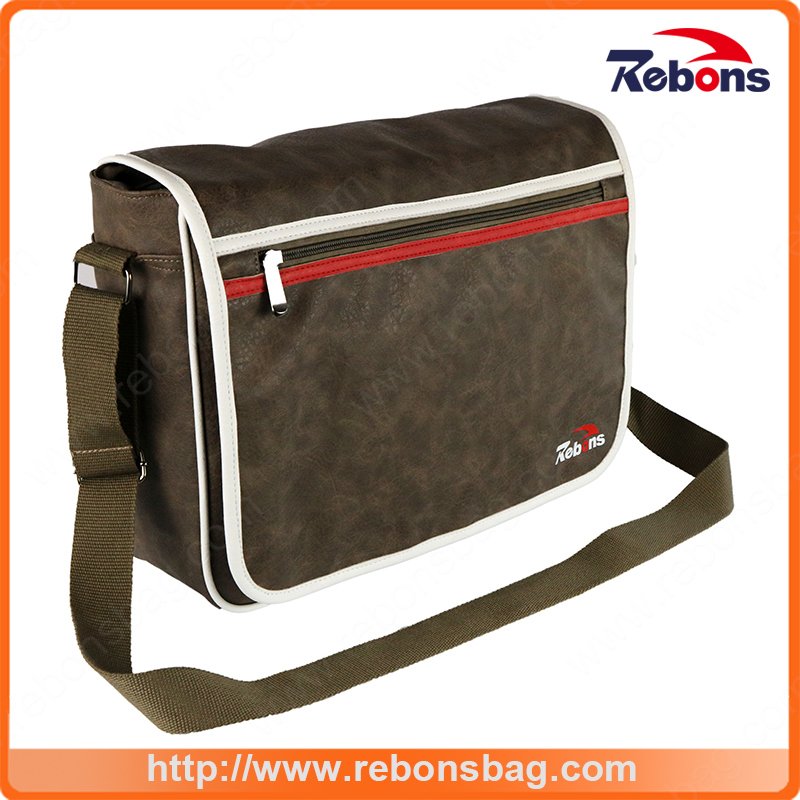 Male PU Sling Leather Laptop Shoulder Long Strap Bag