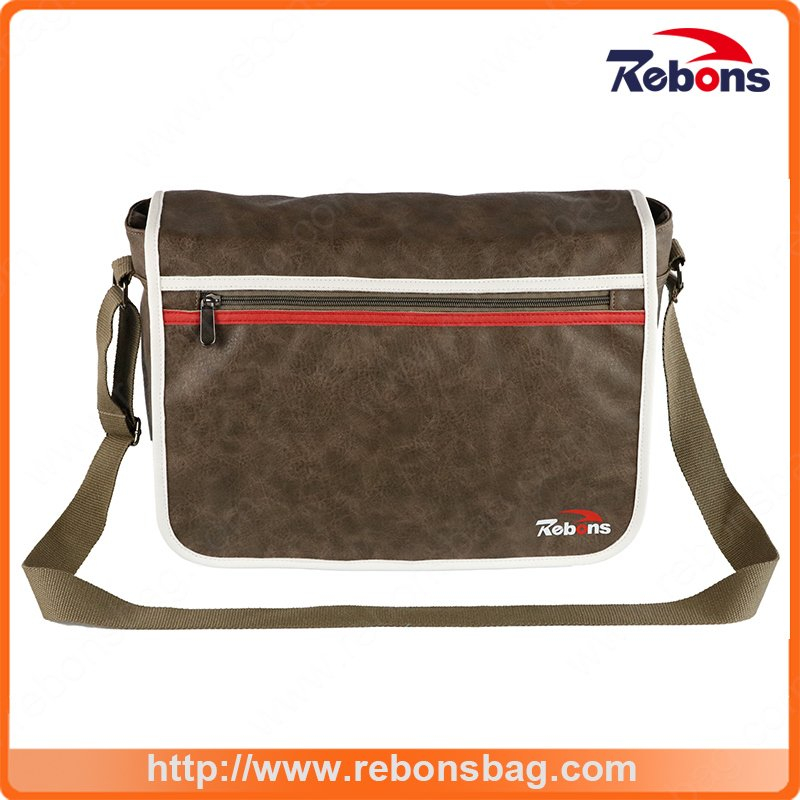 Male PU Sling Leather Laptop Shoulder Long Strap Bag