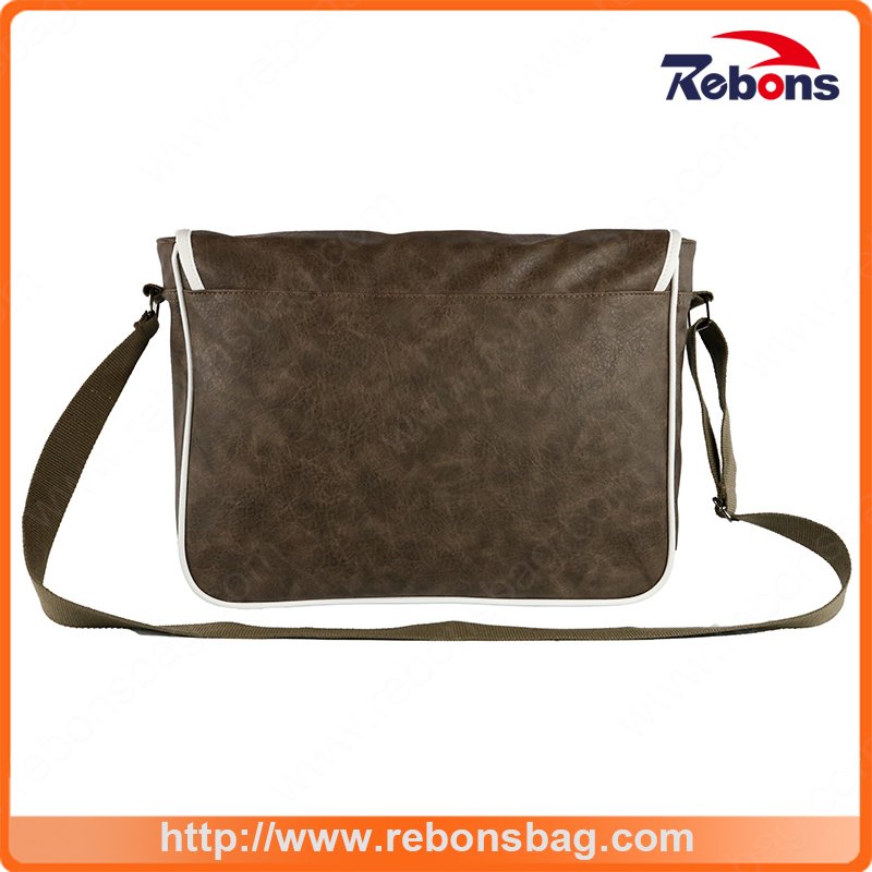 Male PU Sling Leather Laptop Shoulder Long Strap Bag