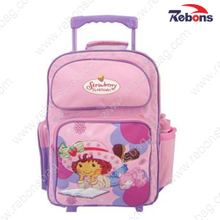 Pink Girls Trolley Wheels Backpack School Bags with Bottle Pocket