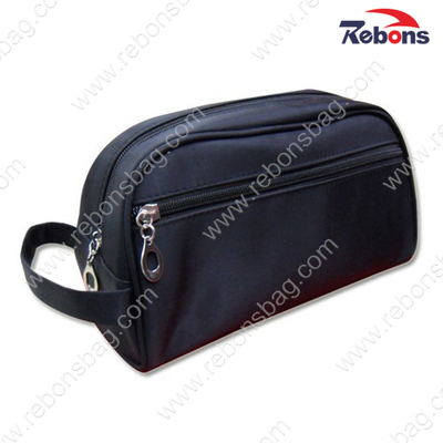 Black Men′s Plain PU Leather Travelling Toiletry Wash Bags