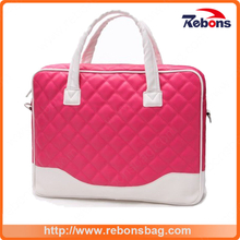 High Quality PU Ladies Stitching Color Embroidery Cute Laptop Bag with Full Lining and Foam Padded Inside The Bag