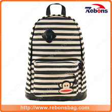 Cartoon Canvas Stripe Allover Pattern Backpack for High School Students